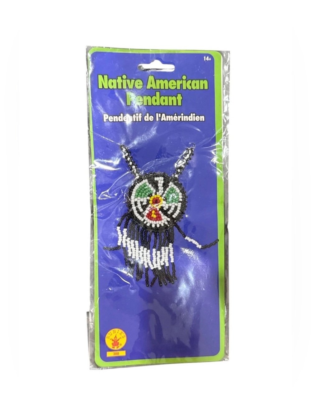 Native American Beaded Pendant Necklace - Black, White, Green, Red, Yellow